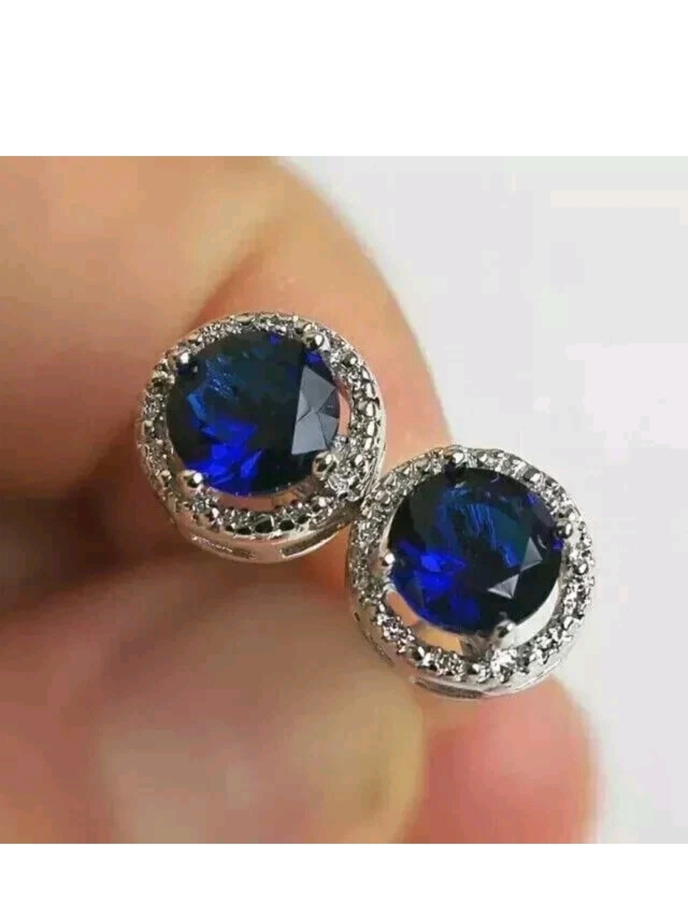 Blue Crystal Halo Stud Earrings - Women Jewelry - Picture 5 of 5